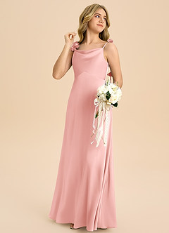 Azazie Gumdrop Junior Powder Pink Empire Pleated Stretch Satin Dress image4