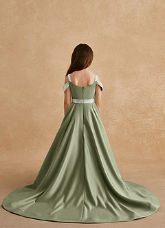 Azazie Jodi Flower Girl Dresses Pistachio A-Line Matte Satin Dress image2