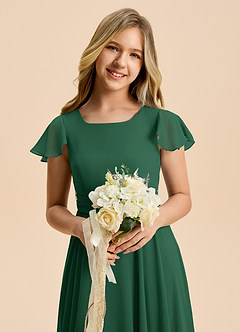 Azazie Cady Junior Dark Green A-Line Pleated Chiffon Dress image8