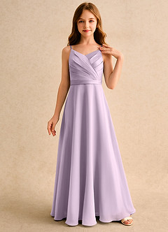 Azazie Umina Girls Formal Flower Girl Dresses Frosted Lilac A-Line Pleated Matte Satin Dress image1