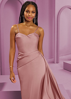 Barbie ♥ Azazie Bridesmaid Dresses Dusty Rose Sheath Strapless Stretch Satin Convertible Dress image4