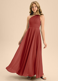 Azazie Charlize Junior A-Linie Plissee Chiffon Kleid Terrakotta image1