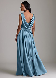 Azazie Novi Vestidos de madrinha de casamento Vestido Aço Azul de Cetim elástico de Linha A com com bolsos image2