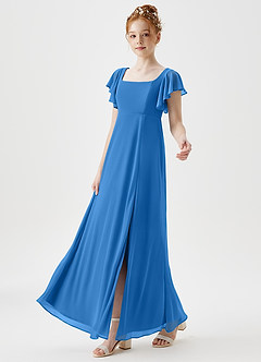 Azazie Bondi Junior A-Linie Seitliche Cut-Outs Gittergewebe Kleid Blauhäher image6