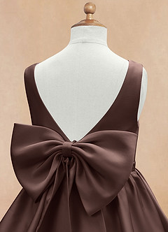 Azazie Margie Flower Girl Dresses Ganache A-Line Bow Stretch Satin Dress image7