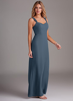 Azazie Denice Brautjungfernkleider Etui Gefaltet Chiffon Kleid Neptunblau image5