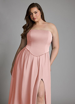 Azazie Cadence Robes de demoiselle d'honneur Robe Trapèze Convertible en Satin extensible Corset Rose Poudré image19