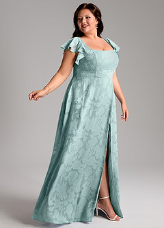 Azazie Bondi Bridesmaid Dresses Mist A-Line Side Slit Floral Burnout Dress image9