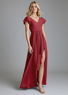 Azazie Omari Bridesmaid Dresses Pomegranate A-Line Chiffon Dress image1
