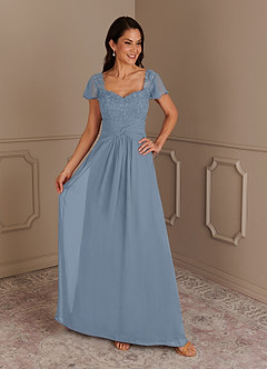 Azazie Gwenyth Kleider für die Brautmutter A-Linie Spitze Chiffon Kleid Staubblau image1