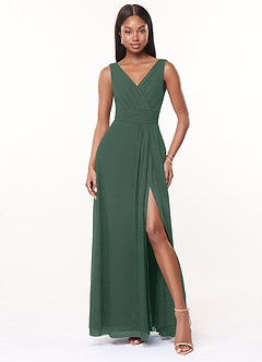 Azazie Karina Bridesmaid Dresses Sea Moss A-Line Pleated Chiffon Dress image1