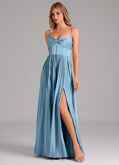 Azazie Tyla Bridesmaid Dresses Steel Blue A-Line Sweetheart Neckline Stretch Satin Dress image4