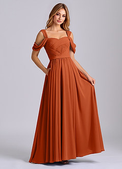 Azazie Koa Vestidos de damas de honor Vestido de Naranja Quemada de Gasa de Corte en A con Vestidos sin tirantes image4