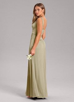 Azazie Frostine Robes de demoiselle d'honneur Robe Trapèze en Satin extensible Arc Vert Mousse image7