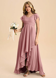 Azazie Caria Junior Dusty Rose A-Line Pleated Chiffon Dress image6