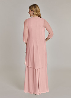 Azazie Manuella Mère de la mariée Robes Robe Trapèze en Mousseline de soie Col V plissé Rose Poudré image2