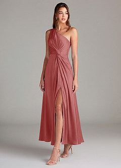 Azazie Brooke Suknie dla druhen Linia A Jedno ramię Satyna elastyczna Długość kostki Sukienka image3