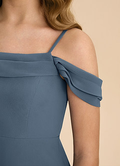 Azazie Anselie Junior Vestido de Neptuno de Gasa de Corte en A con Vestidos sin tirantes image8