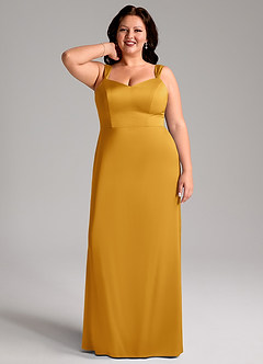 Azazie Denice Bridesmaid Dresses Butterscotch Sheath Pleated Stretch Satin Dress image9
