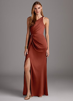 Azazie Mika Brautjungfernkleider Etui One-Shoulder Stretch-Satin Kleid Terrakotta image3