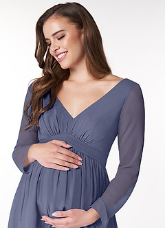 Azazie Teton Maternity Bridesmaid Dresses A-Line Long Sleeve Chiffon Floor-Length Dress image5