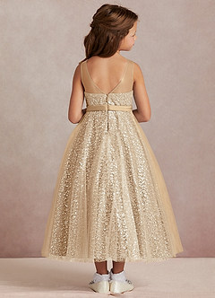 Azazie Siwa Blumenmädchenkleider A-Linie Mit Perlen Tüll Kleid Champagner image3