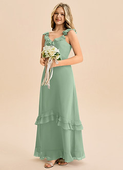 Azazie Tavie Junior Vestido de Matcha de Gasa de Corte en A con Volante image4