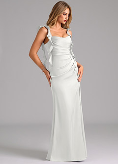 Azazie Jessamine Brautjungfernkleider Etui Korsett Stretch-Satin Kleid Weiß image4