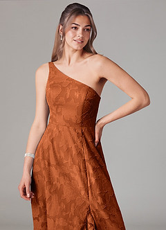 Azazie Ellianna Bridesmaid Dresses Burnt Orange A-Line One Shoulder Floral Burnout Dress image5