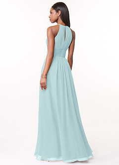Azazie Bonnie Robes de demoiselle d'honneur Robe Trapèze en Mousseline de soie Trou de serrure froncé Verre De Mer image2