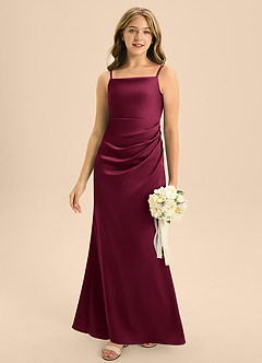 Azazie Renna Junior Burgundy Mermaid Pleated Stretch Satin Dress image1