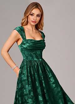 Azazie Hazel Bridesmaid Dresses Emerald A-Line Corset Floral Burnout Dress image2