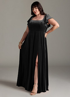 Azazie Bondi Brautjungfernkleider A-Linie Seitliche Cut-Outs Samt Kleid Schwarz image10