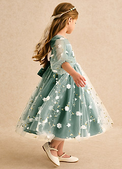 Azazie Elowen vestidos de niña de las flores Vestido Verde Oscuro de Encaje de Línea A con Escote corazón image6