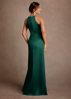 Azazie Lawrence Mother of the Bride Dresses Emerald A-Line Pleated Stretch Satin Dress image3