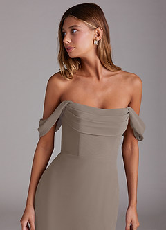 Azazie Saige Bridesmaid Dresses Taupe A-Line Off the Shoulder Chiffon Convertible Dress image5
