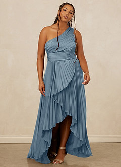 Christian Siriano Bridal for Azazie 1008 Robes de demoiselle d'honneur Robe Trapèze en Satin extensible Ue épaule Bleu Poussiéreux image9