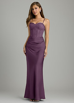 Azazie Allison Robes de demoiselle d'honneur Robe Sirène en Satin extensible Corset Prune image3