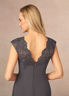 Azazie Gladys Mother of the Bride Dresses Steel Grey A-Line Queen Anne Lace Chiffon Dress image6