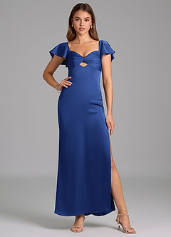 Azazie Demia Bridesmaid Dresses Royal Blue Sheath Sweetheart Neckline Stretch Satin Dress image5