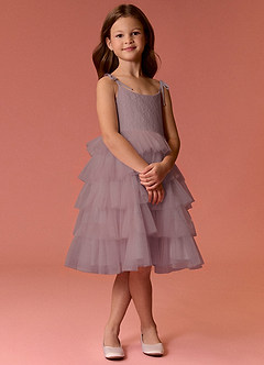 Barbie ♥ Azazie vestidos de niña de las flores Vestido de Rosa Polvorienta de Tul de Corte En A con Tirante Espagueti image4