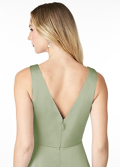 Azazie Nelly Robes de demoiselle d'honneur Robe Trapèze en Satin extensible Col en V Plissé Vert Sauge image5