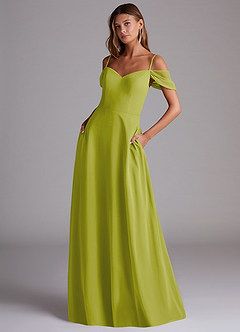 Azazie Marley Bridesmaid Dresses Lemongrass A-Line Off the Shoulder Chiffon Convertible Dress image1