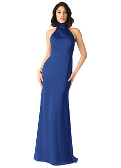 Azazie x Delaney Brautjungfernkleider Etui Hoher Kragen Stretch-Satin Kleid Königsblau image1