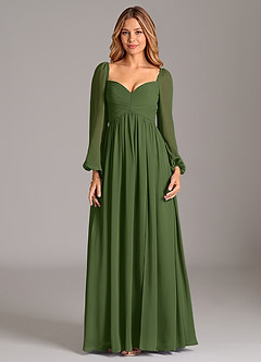 Azazie Bailee Bridesmaid Dresses Olive A-Line Long Sleeve Chiffon Dress image7