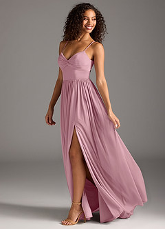 Azazie Zeya Final Sale Vintage Mauve A-Line Pleated Mesh Dress image1