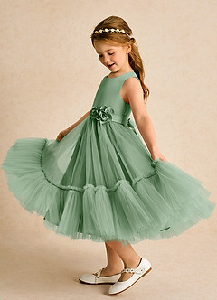 Azazie Miracle Flower Girl Dresses Matcha A-Line Bow Matte Satin Dress image1