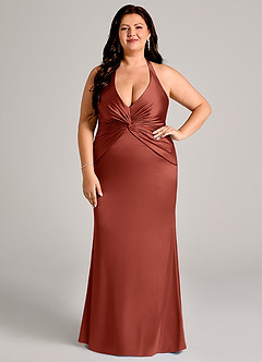 Azazie Valerie Bridesmaid Dresses Terracotta Mermaid Pleated Stretch Satin Dress image1