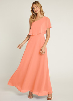 Azazie Lizzy Vestidos de damas de honor Vestido de Atardecer de Gasa de Corte en A con Hombro unilateral image5