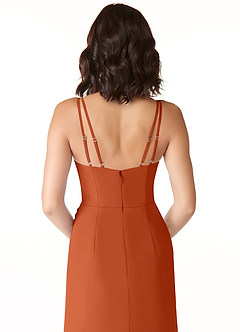 Azazie Leo Robes de demoiselle d'honneur Robe Sirène en Mousseline de soie Col V plissé Orange Brûlée image6